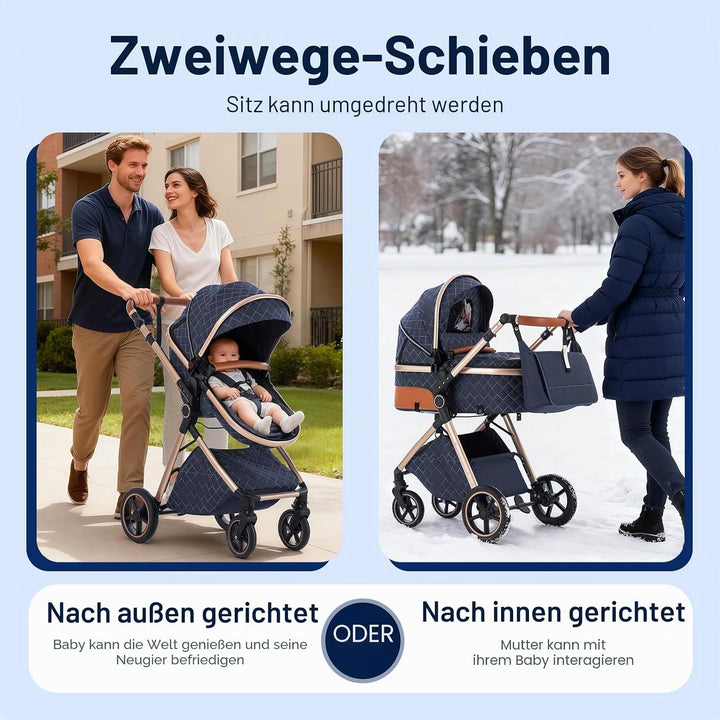 Gcarebb 3 in 1 Kinderwagen Reisesystem Mit Isofix Base, Buggy Mit Auto Babyschale, Mit Höhenverstell