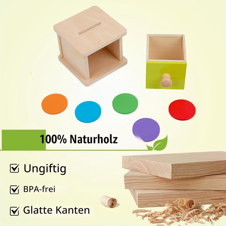 Adena Montessori Spielzeug ab 1 Jahr, Gelb-Grüner Tür Coin Box, Montessori Object Permanence Box Spi