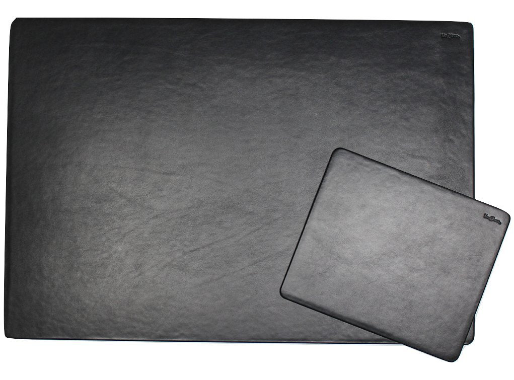 Schreibtischauflage mit Mousepad aus schwarzem glattem Vollrindleder