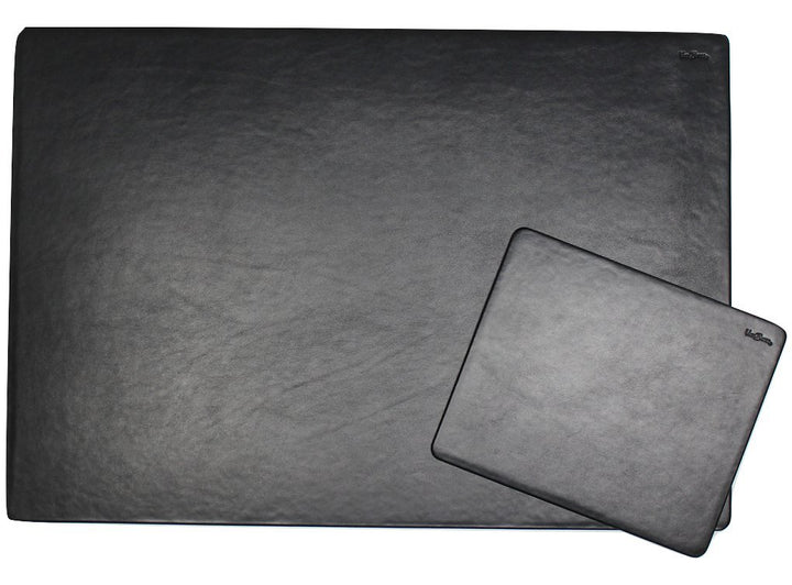 Schreibtischauflage mit Mousepad aus schwarzem glattem Vollrindleder