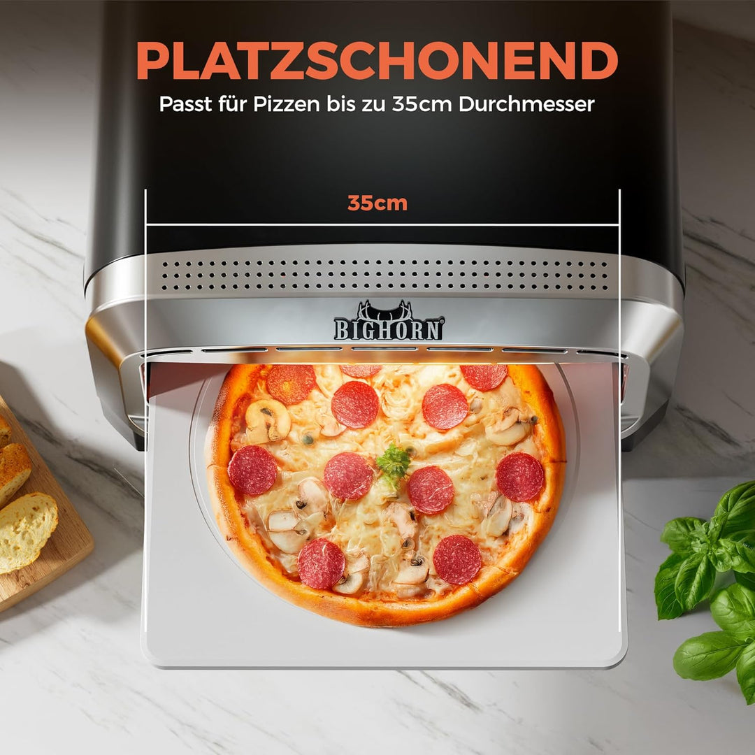 BIG HORN OUTDOORS Pizzaofen für den Innenbereich, 35 cm Elektro-Tischpizzaofen mit 6 voreingestellte
