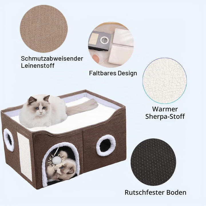 ERNAN Katzenhöhle,Katzenbetten,Katzenhaus, Faltbare Katzenbetthöhle mit Kratzbrett und Spielball, Fa