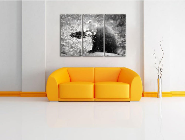 Pixxprint Niedlicher roter Panda Kohle Zeichnung Effekt 3-Teiler Leinwandbild 120x80 Bild auf Leinwa