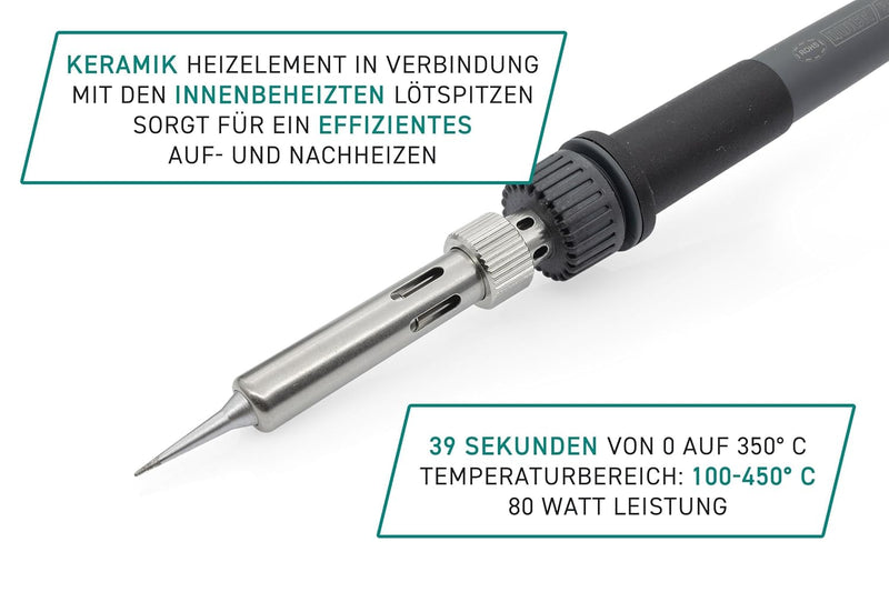 Quick 3104 Digital Regelbare ESD Lötstation inkl. Lötkolben mit 2 mm Lötspitze und Zubehör - 100°- 4