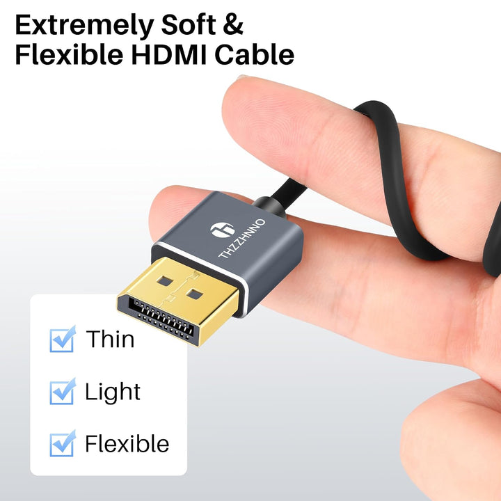 Flexibles &amp; Schlankes Silikon DisplayPort Kabel 0,5 M, Weiches 8K DP Kabel, Extrem Dünnes DisplayPor