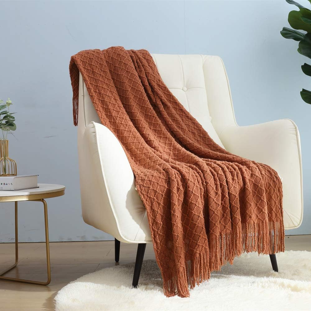 CREVENT Landhaus-Stil Boho Strickdecke für Couch Sofa Sessel Bett Wohnzimmer Dekoration, Weich Warm