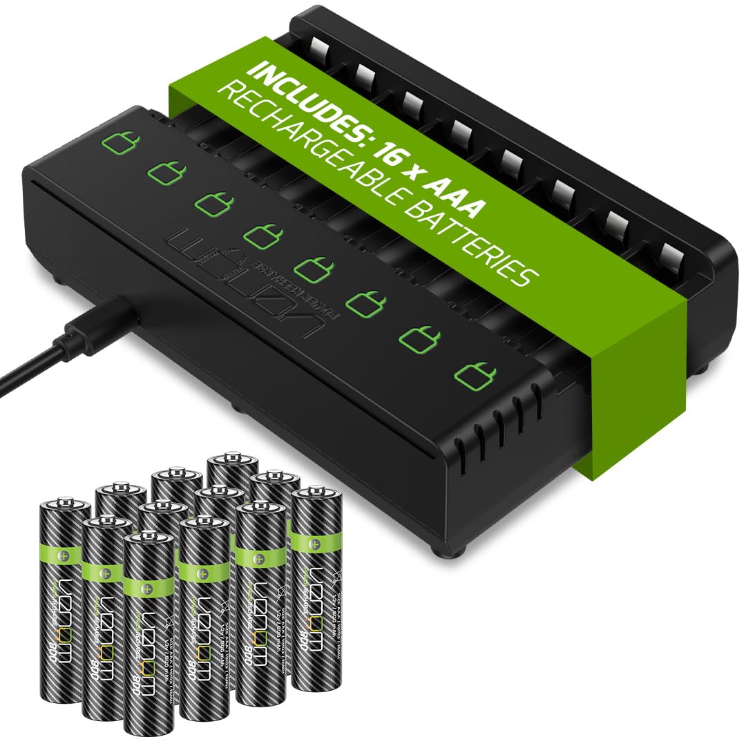 Venom Ladestation mit wiederaufladbarem Akku Plus 16 x AAA 800 mAh Batterien Dock plus 16 x AAA, Doc