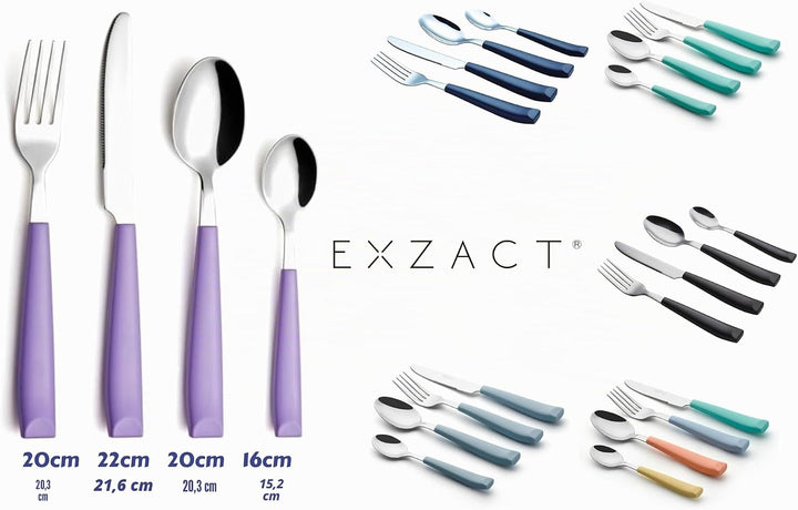 EXZACT Besteck Set 16 Stück - Edelstahl mit Kunststoff-Handgriffen - Bequem zu halten - 4 x Gabeln,