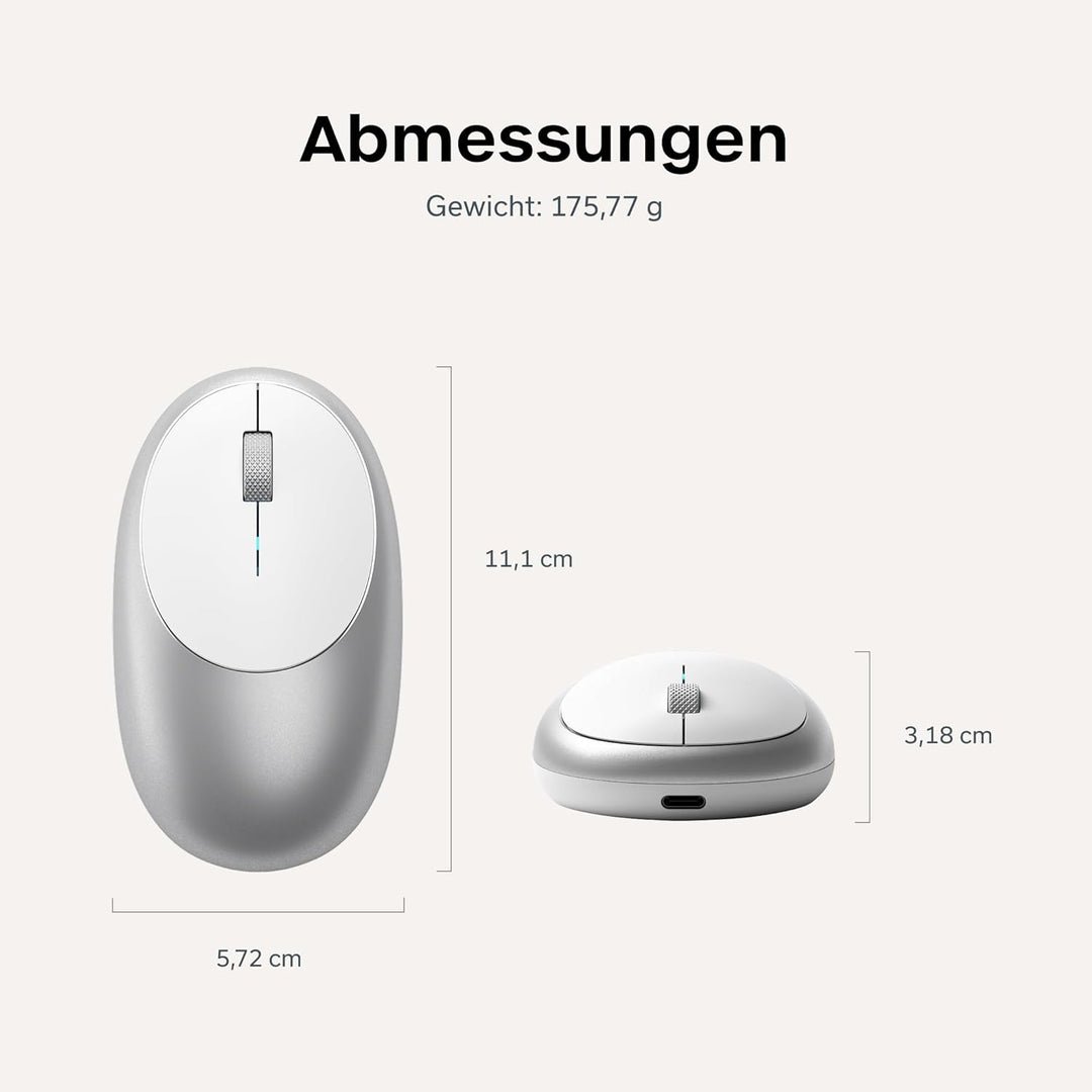SATECHI M1 Kabellose Bluetooth Computermaus, USB-C wiederaufladbarer Akku, kompakt und tragbar für M