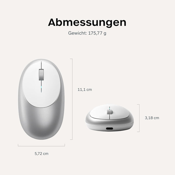 SATECHI M1 Kabellose Bluetooth Computermaus, USB-C wiederaufladbarer Akku, kompakt und tragbar für M