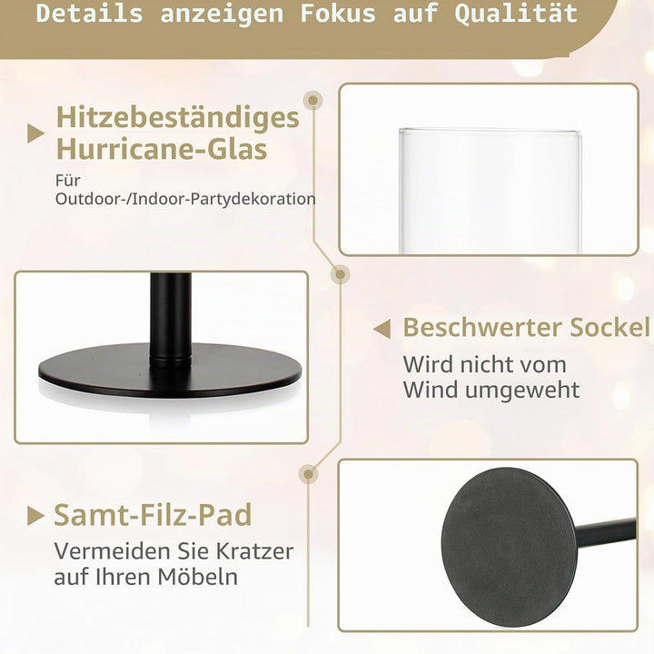 Glaszylinder für Kerzen Kerzenhalter Glas: 6 Stücke Metall Kerzenständer Stabkerzen Schwarz Gross Bo