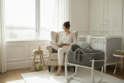Generisch CHILDSMOOD Babybett, Babywiege Moseskorb Beistellbett Set | Handgefertigt, inklusive Matra