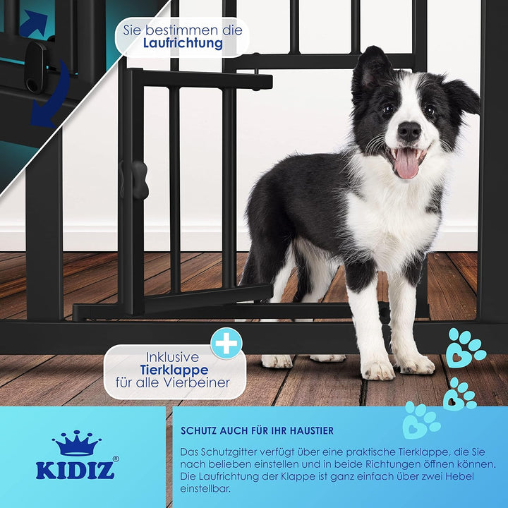KIDIZ® Türschutzgitter Absperrgitter Treppengitter Kindergitter | mit Türe für Hunde und Katzen, Hau