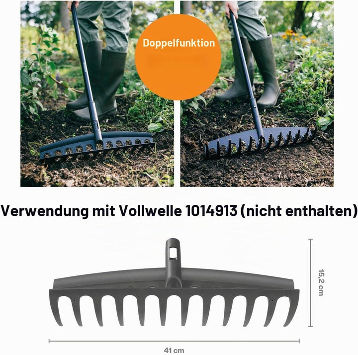 Fiskars Rechen-Kopf, 12 Zinken, Verbindbar mit Fiskars Solid Stiel, Breite: 41 cm, Kunststoff-Zinken