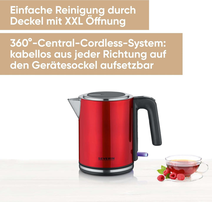 SEVERIN Wasserkocher 1L, elektrischer Wasserkocher mit Wasserstandsanzeige, Kalkfilter, XXL-Öffnung,