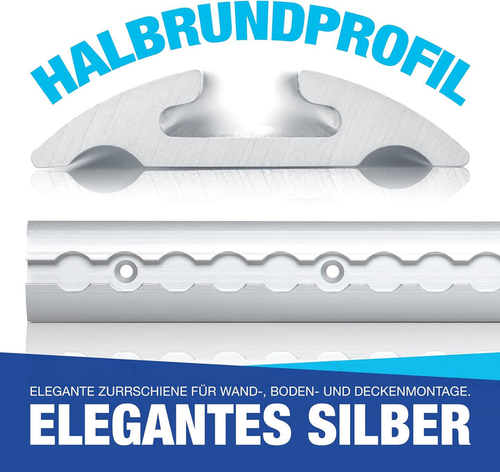 NTG 2 x 2 m Alu Airlineschiene Zurrschiene runde halbrunde Form, mit Bohrungen 2m 1975mm -Sparset- m