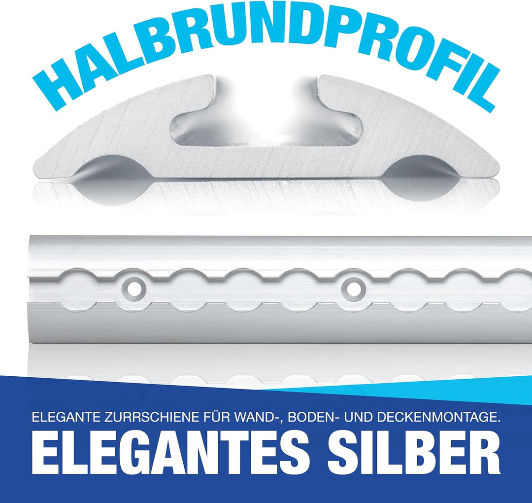 NTG 2X 2 m Alu Airlineschiene, halbrunde Form m. Bohrungen m. Fittingen-Starter Set- Ladungssicherun