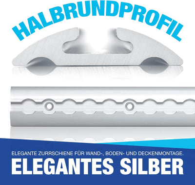 4 x 1 m Alu Airlineschiene runde halbrunde Form, mit Bohrungen 1m 1000mm -Starterset- mit 20x einfac