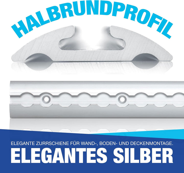NTG 2 Stück je 1 m Airlineschiene halbrunde Form aus Aluminum mit Bohrungen | Ladungssicherung für L