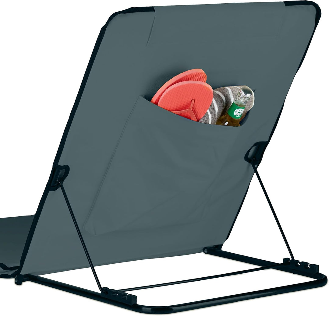 Relaxdays Strandmatte, gepolsterte Strandliege XXL m. Sonnenschirm, 3-stufig verstellbar, Kopfkissen