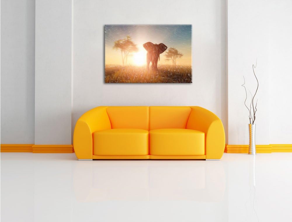 Pixxprint Elefant in der Wüste / 100x70cm Leinwandbild bespannt auf Holzrahmen/Wandbild Kunstdruck D