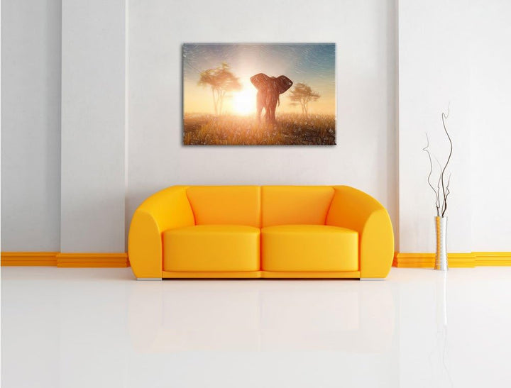 Pixxprint Elefant in der Wüste / 100x70cm Leinwandbild bespannt auf Holzrahmen/Wandbild Kunstdruck D