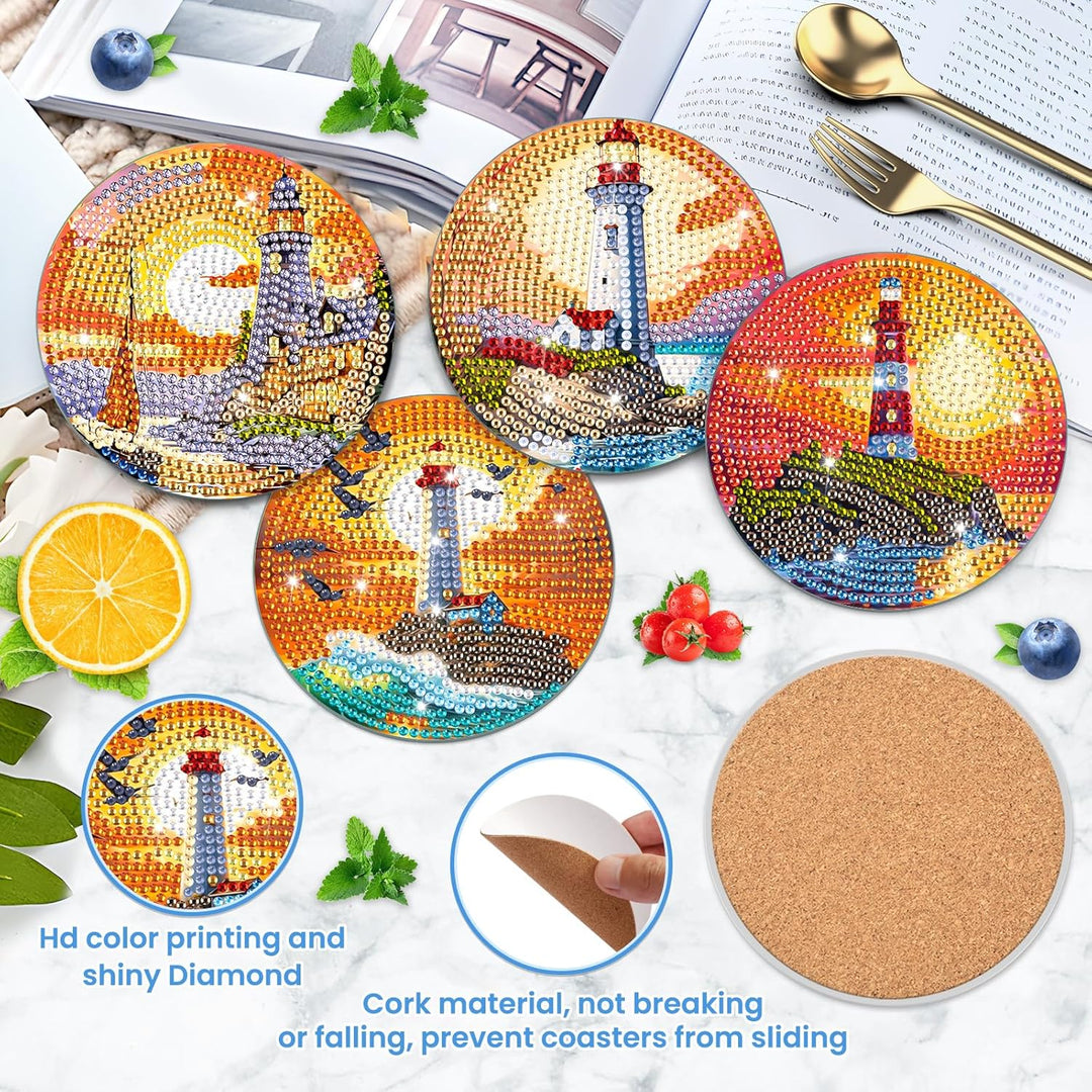 8 Stück Untersetzer für Diamond Painting Leuchtturm, unter Glas, Diamond Painting Landschaft, Diaman