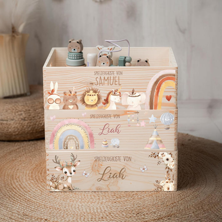 Kidsmood - Spielzeugkiste aus Holz mit Wunschnamen | Aufbewahrungsbox Kinder Spielzeug & Bücher | Pr