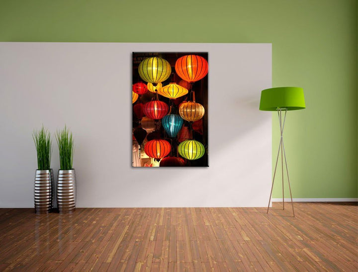 chinesische Laternen Leinwand, XXL riesige Bilder fertig gerahmt mit Keilrahmen, Kunstdruck auf Wand