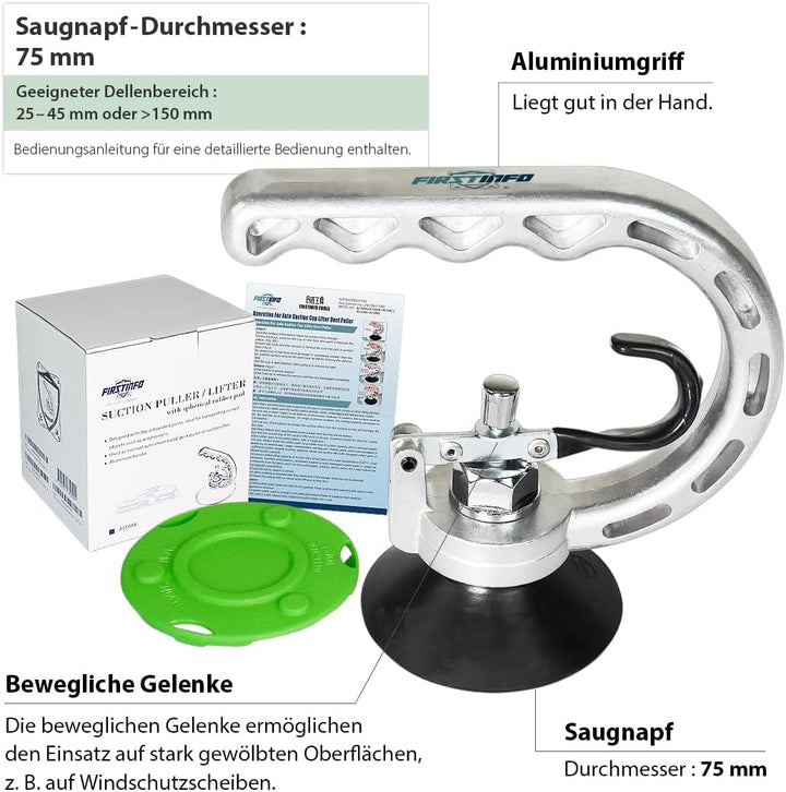 FIRSTINFO A1504A | Aluminium Dellenzieher mit starker 75mm Saugkraft | Lackschadenfreie Ausbeulhilfe