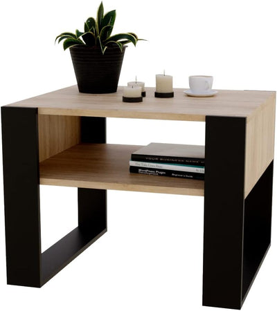 Couchtisch KARO rechteckiger Kaffeetisch aus Holz Modern Teetisch 65 x 53,6 45cm massiv und stabil (