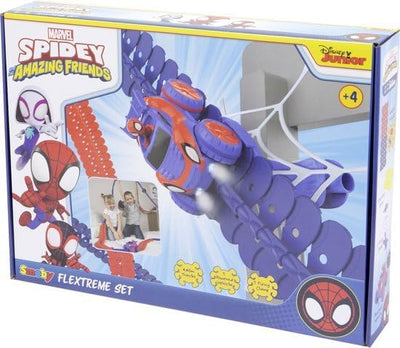 Smoby Toys - Spidey FleXtreme Rennbahn-Set (blau-rot) - flexible Kinder-Rennbahn inkl. 184 Schienent