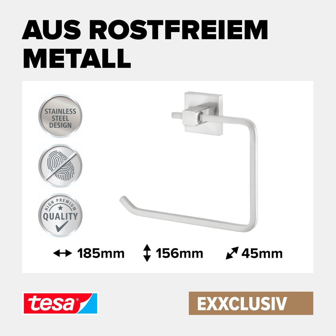 tesa EXXCLUSIV Handtuchring, verchromt - Handtuchhalter-Ring eckig - zur Wandbefestigung ohne Bohren