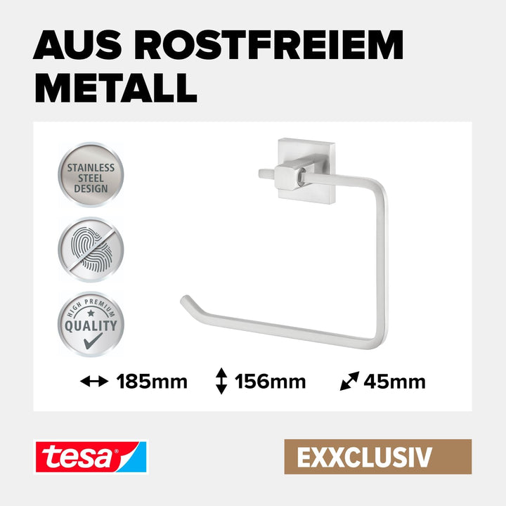 tesa EXXCLUSIV Handtuchring, verchromt - Handtuchhalter-Ring eckig - zur Wandbefestigung ohne Bohren