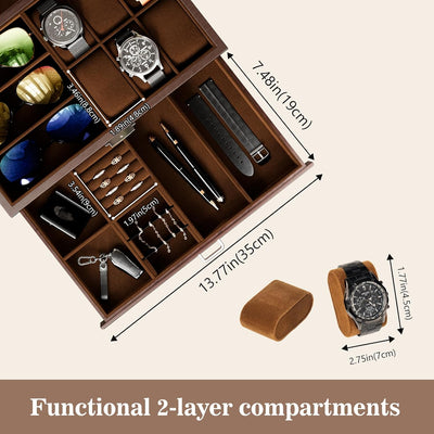 ProCase Uhrenbox Brillenbox aus Holz in Klavierlack hochglänzend, 2 Ebenen, Brillen Aufbewahrungsbox