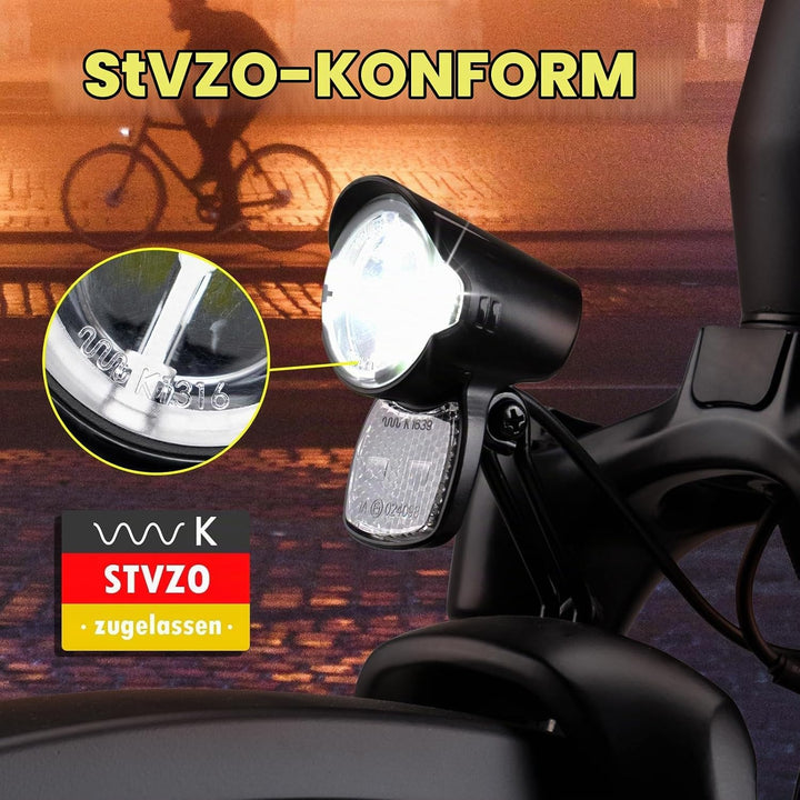 E-Bike Dynamo LED Fahrradlicht 30-100 LUX mit StVZO Zulassung - Fahrradlampe Frontlicht &amp; Scheinwerf