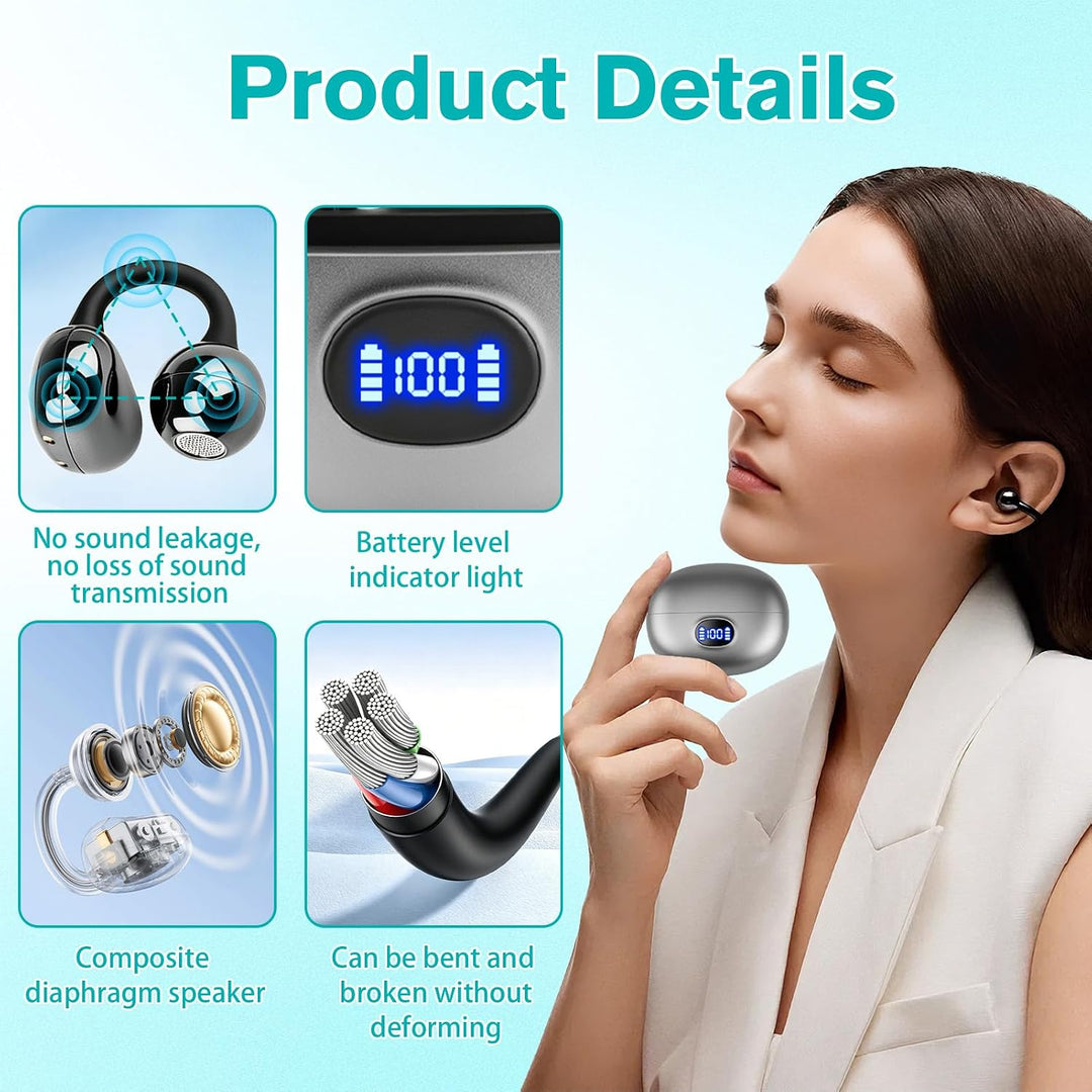 Kabellose Bluetooth Kopfhörer Ohrclip,20H Akkulaufzeit,Bluetooth 5,4 | Wasserdicht,Besonders Leicht,