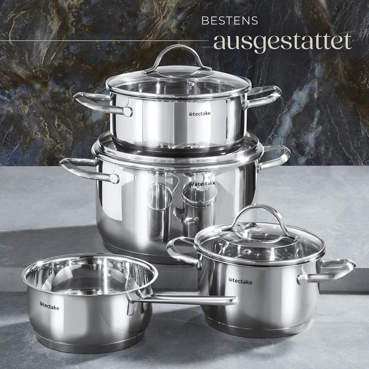 tectake® 7-tlg. Topfset, Edelstahl Kochgeschirr, Töpfe Set mit Deckel, Kochtopf Set für Induktionsko