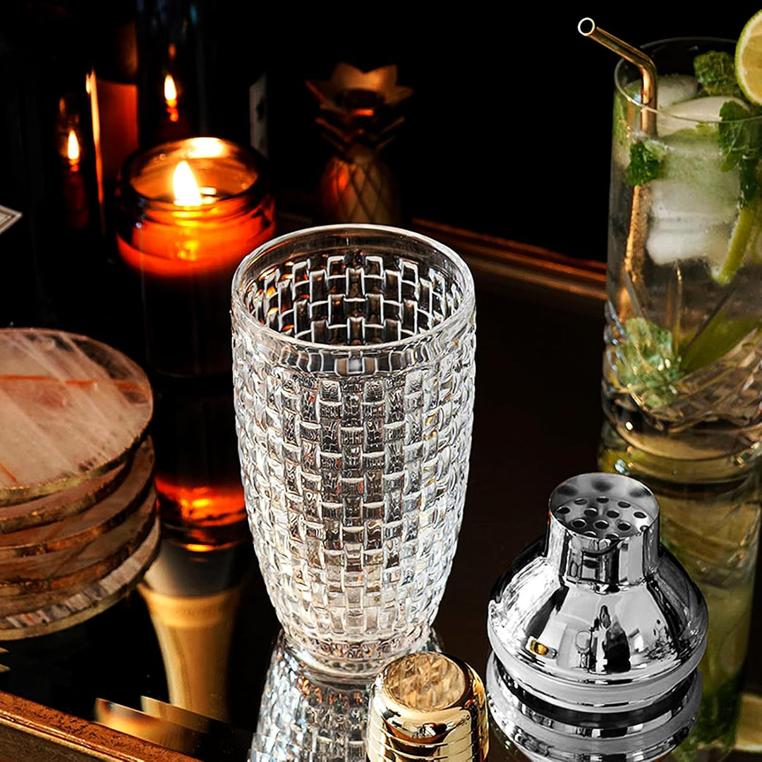 Glas Cocktailshaker400ml,Strickmuster Klarglas Cocktail Shaker Set,Cocktail Shaker Glas Mixer mit Ed