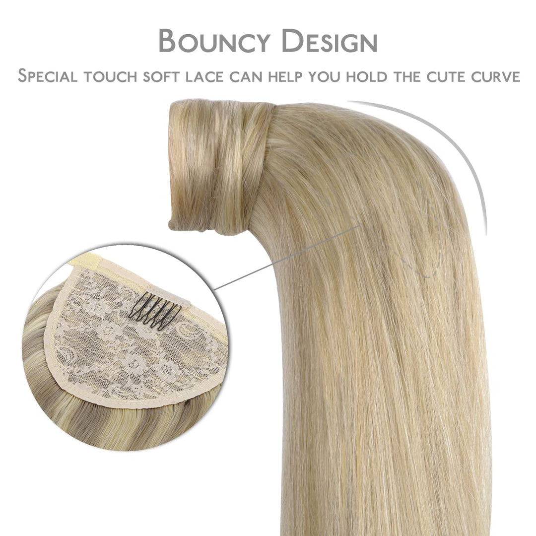 WENNALIFE Ponytail Extension, 45cm 80g Hellblond Highlights Goldblond Pferdeschwanz Haarteil Ponytai