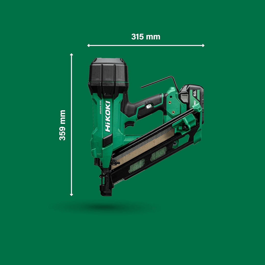 HiKOKI Akku-Streifennagler 34° - 18 V, 50-90 mm Nägel - Leistungsstark, LED-Licht, Brushless Motor,