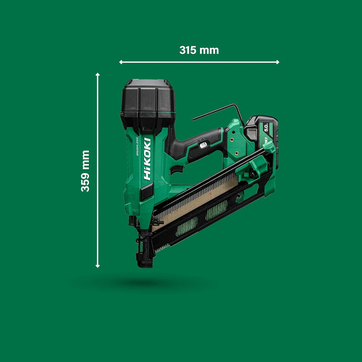 HiKOKI Akku-Streifennagler 34° - 18 V, 50-90 mm Nägel - Leistungsstark, LED-Licht, Brushless Motor,