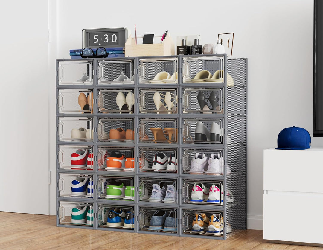 HOMIDEC Schuhboxen, 12 Stück Schuhboxen Stapelbar Transparent, Schuhorganizer Schuhaufbewahrung Schu