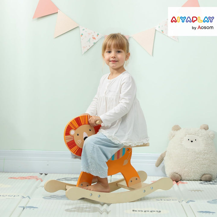 AIYAPLAY Schaukelpferd Holz, Kinder Schaukeltier mit Haltegriffen Schaukeltier Esel für Kinder von 2