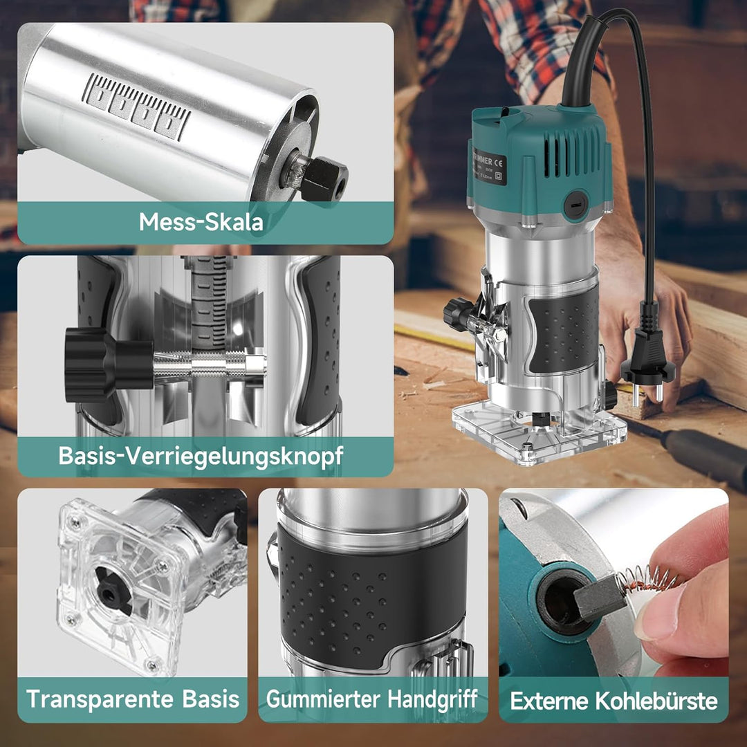 Yofuly 800W Oberfräse Holzfräse, 220V Einhandfräse Oberfräsen Trimmer 30000r/min 6.35mm Spannzangen