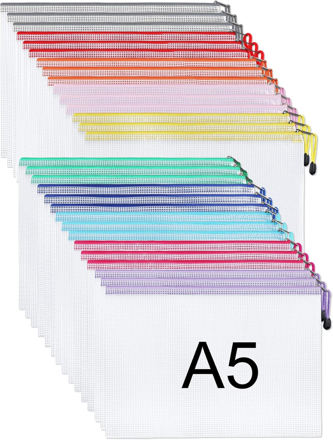 Yoassi Dokumententasche A5, 40 Stücke Mesh Kunststoff Reissverschlusstasche, A5 Datei Taschen mit Re