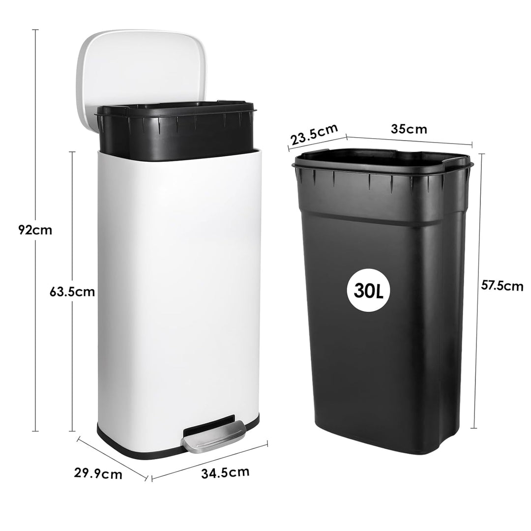 LIFERUN Mülleimer Küche 30l, Abfalleimer mit Deckel, Softclose Treteimer aus Stahl, mit Inneneimer f