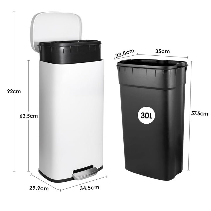 LIFERUN Mülleimer Küche 30l, Abfalleimer mit Deckel, Softclose Treteimer aus Stahl, mit Inneneimer f