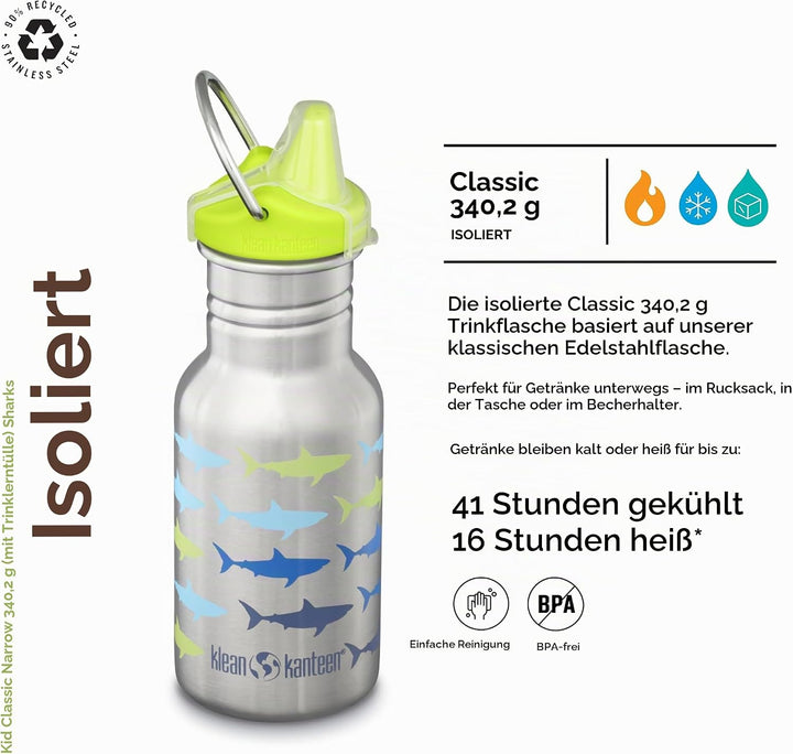 Klean Kanteen Kid Kanteen Classic mit Sippy Cap Haie, Haie