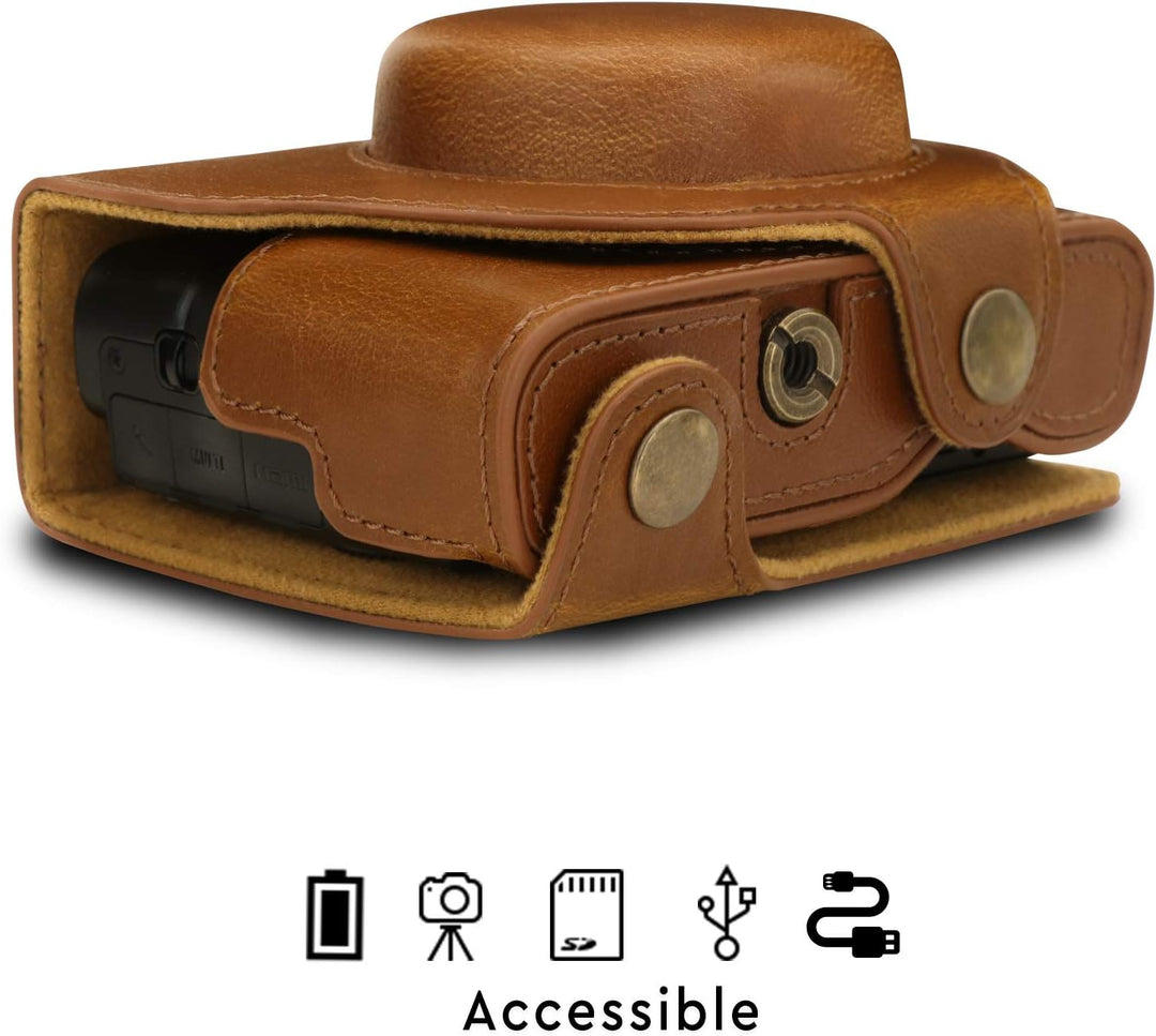 MegaGear MG1732 Ever Ready Leder Kameratasche mit Trageriemen kompatibel mit Sony Cyber-Shot DSC-RX1